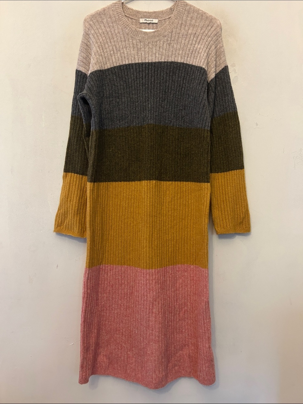 Madewell Striped Rib-Knit Colorblock Sweater dress Long sleeves Size M EUC